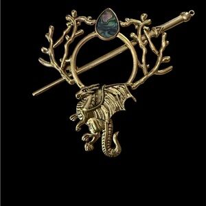 Gold Dragon Hair Pin with Abalone Accent